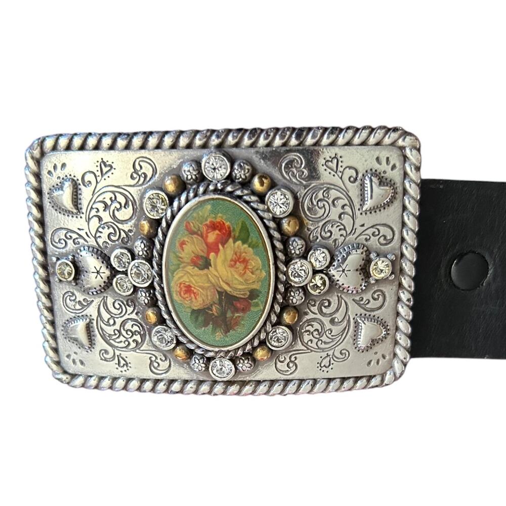 Floral Rhinestone Buckle Embossed Belt Cottagecore Western Romantic 
35–41”